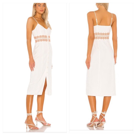 Tularosa Dresses & Skirts - Tularosa Coral Dress Button front midi beaded white